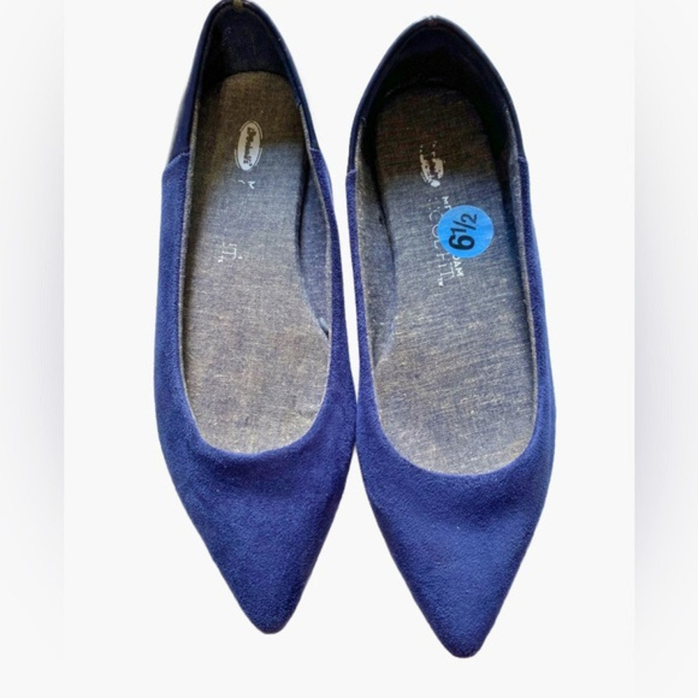 Dr. Scholl’s memory foam pointed toe Blue Crushed Velvet flats - Picture 1 of 9